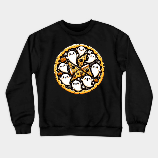 Funny Pizza Halloween with Pumpkin and Ghost Crewneck Sweatshirt by logiamerch