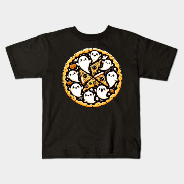 Funny Pizza Halloween with Pumpkin and Ghost Kids T-Shirt by logiamerch