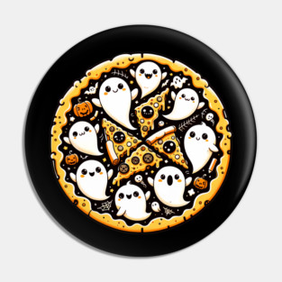 Funny Pizza Halloween with Pumpkin and Ghost Pin