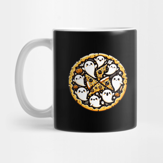 Funny Pizza Halloween with Pumpkin and Ghost by logiamerch