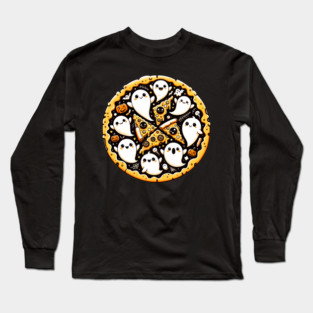 Funny Pizza Halloween with Pumpkin and Ghost Long Sleeve T-Shirt