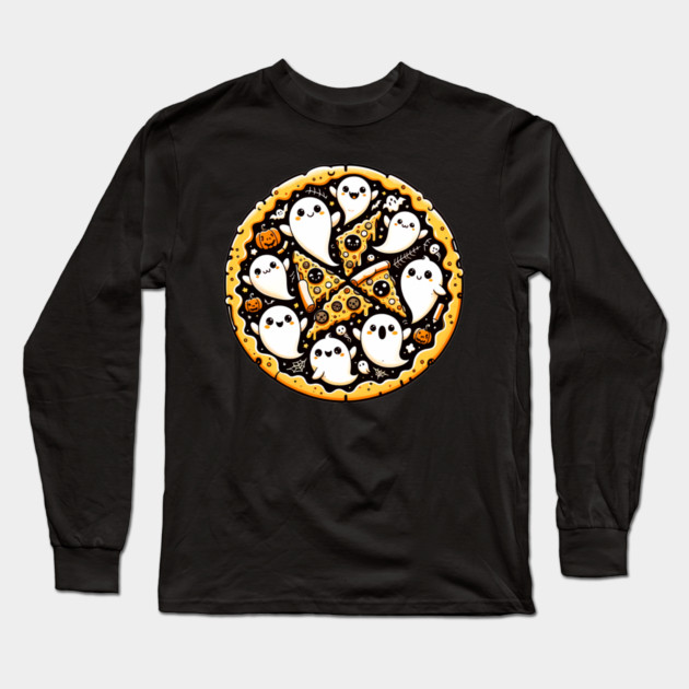 Funny Pizza Halloween with Pumpkin and Ghost Long Sleeve T-Shirt by logiamerch