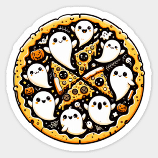 Funny Pizza Halloween with Pumpkin and Ghost Sticker