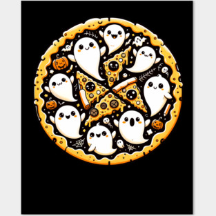 Funny Pizza Halloween with Pumpkin and Ghost Posters and Art