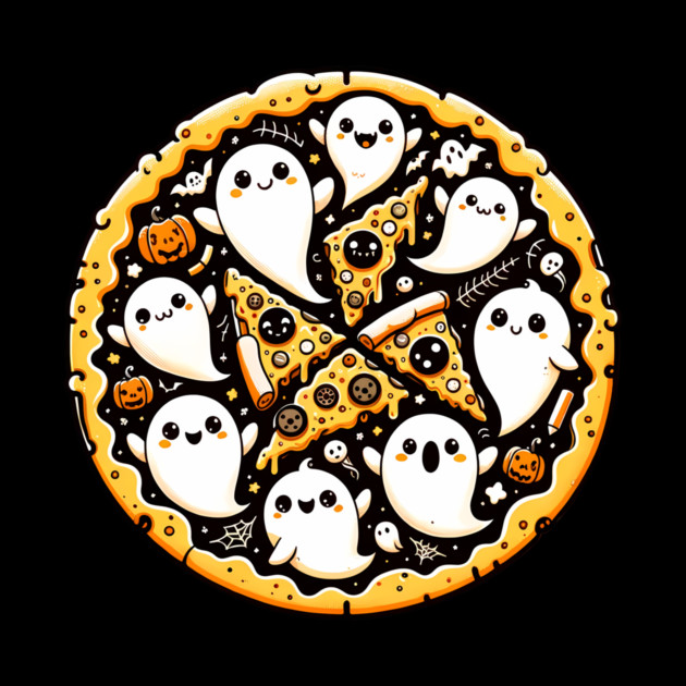 Funny Pizza Halloween with Pumpkin and Ghost by logiamerch