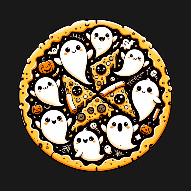 Funny Pizza Halloween with Pumpkin and Ghost by logiamerch