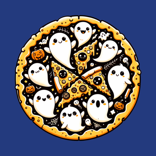 Funny Pizza Halloween with Pumpkin and Ghost by logiamerch