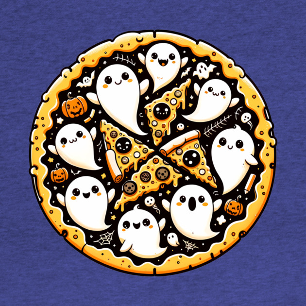 Funny Pizza Halloween with Pumpkin and Ghost by logiamerch