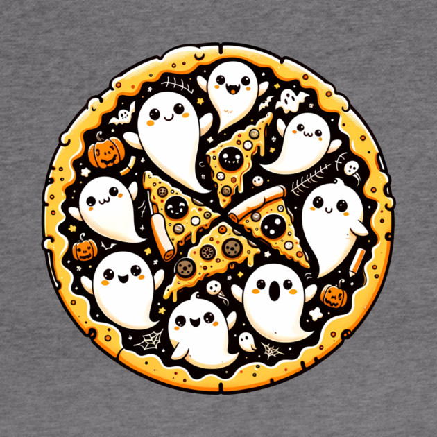 Funny Pizza Halloween with Pumpkin and Ghost by logiamerch