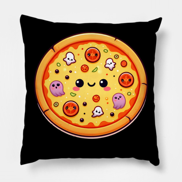 Funny Pizza Halloween with Pumpkin and Ghost Pillow by logiamerch