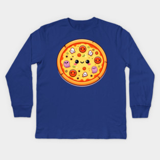 Funny Pizza Halloween with Pumpkin and Ghost Kids Long Sleeve T-Shirt