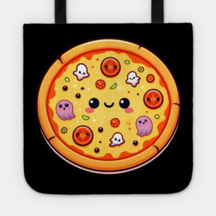 Funny Pizza Halloween with Pumpkin and Ghost Tote