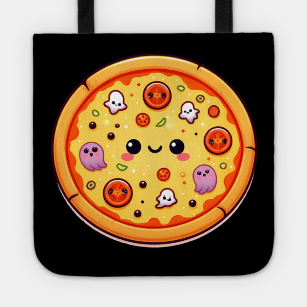 Funny Pizza Halloween with Pumpkin and Ghost Tote by logiamerch