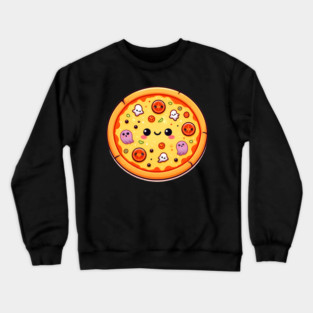Funny Pizza Halloween with Pumpkin and Ghost Crewneck Sweatshirt