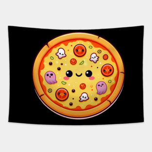 Funny Pizza Halloween with Pumpkin and Ghost Tapestry