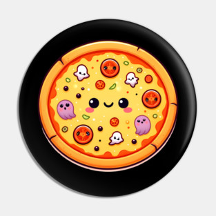 Funny Pizza Halloween with Pumpkin and Ghost Pin