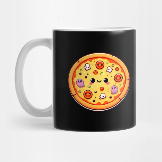 Funny Pizza Halloween with Pumpkin and Ghost by logiamerch