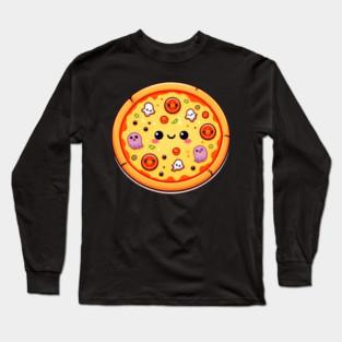 Funny Pizza Halloween with Pumpkin and Ghost Long Sleeve T-Shirt