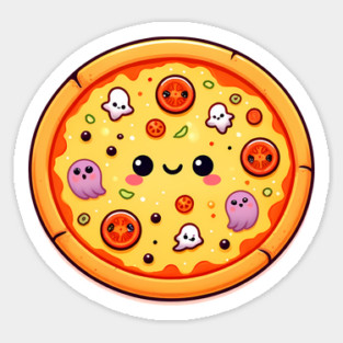 Funny Pizza Halloween with Pumpkin and Ghost Sticker
