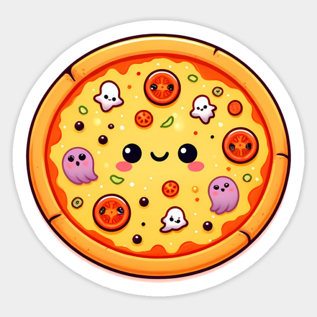 Funny Pizza Halloween with Pumpkin and Ghost Sticker by logiamerch