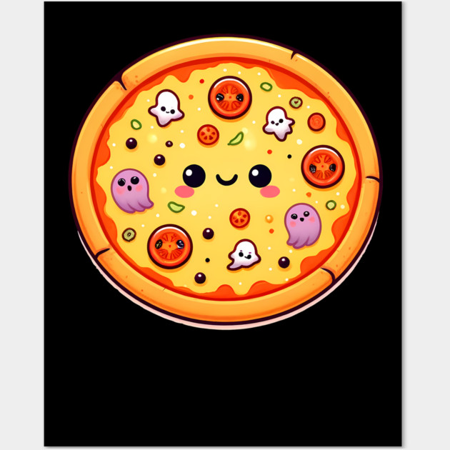 Funny Pizza Halloween with Pumpkin and Ghost Wall Art by logiamerch