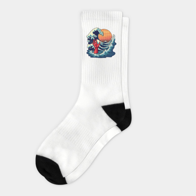 The Great Wave of Kanagawa Japanese Art Parody Socks by Anticorporati