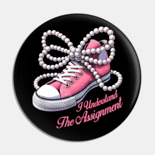 PINK Kamala Harris I Understand The Assignment Shoes & Pearl vintage Pin