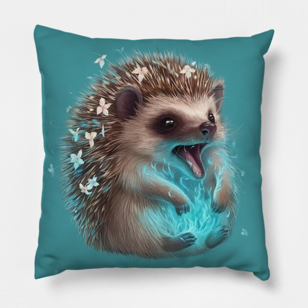 Hedgehog  It has an array of spines and flowers on its back Pillow by animegirlnft