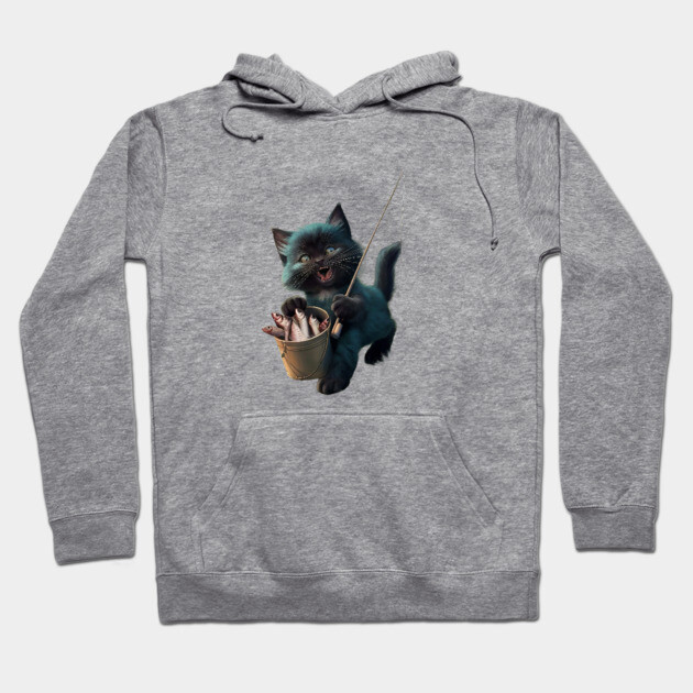 A Cat wide-open mouth suggests it’s mid-meow or shouting, and its eyes appear wide and excited Hoodie by animegirlnft