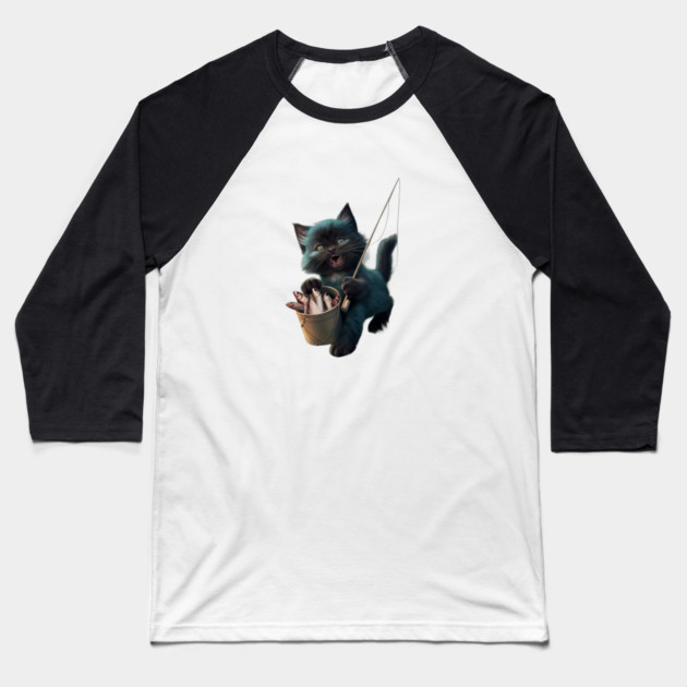 A Cat wide-open mouth suggests it’s mid-meow or shouting, and its eyes appear wide and excited Baseball T-Shirt by animegirlnft