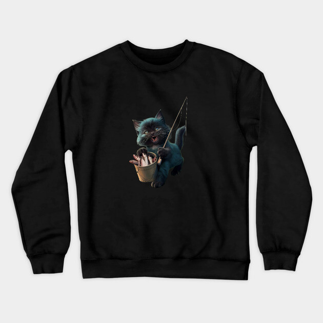 A Cat wide-open mouth suggests it’s mid-meow or shouting, and its eyes appear wide and excited Crewneck Sweatshirt by animegirlnft