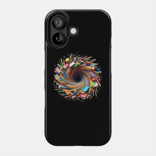 Game over back to school, Dive into the School Supplies Vortex -  Back to School Art, School Supplies Vortex, Back to School - Vortex Edition, Abstract Optical Style, Surreal Back to School. Phone Case