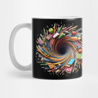Game over back to school, Dive into the School Supplies Vortex -  Back to School Art, School Supplies Vortex, Back to School - Vortex Edition, Abstract Optical Style, Surreal Back to School. Mug