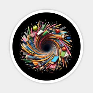 Game over back to school, Dive into the School Supplies Vortex -  Back to School Art, School Supplies Vortex, Back to School - Vortex Edition, Abstract Optical Style, Surreal Back to School. Magnet