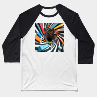 Game over back to school, Dive into the School Supplies Vortex -  Back to School Art, School Supplies Vortex, Back to School - Vortex Edition, Abstract Optical Style, Surreal Back to School. Baseball T-Shirt