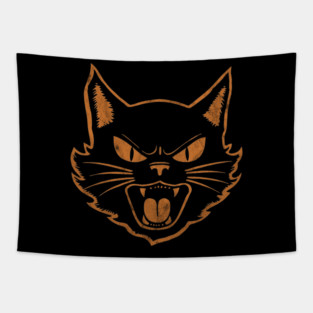 Vintage Halloween Black Cat - Distressed Tapestry