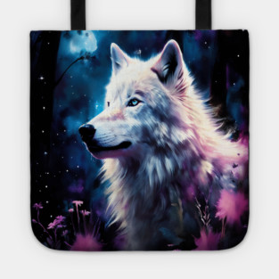 White Wolf in Fantasy Forest in Pinks and Purples|For Women and Girls Tote