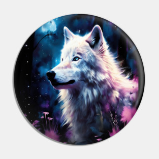 White Wolf in Fantasy Forest in Pinks and Purples|For Women and Girls Pin