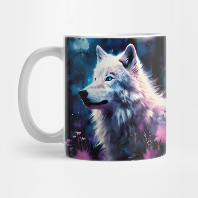 White Wolf in Fantasy Forest in Pinks and Purples|For Women and Girls by BirdsnStuff