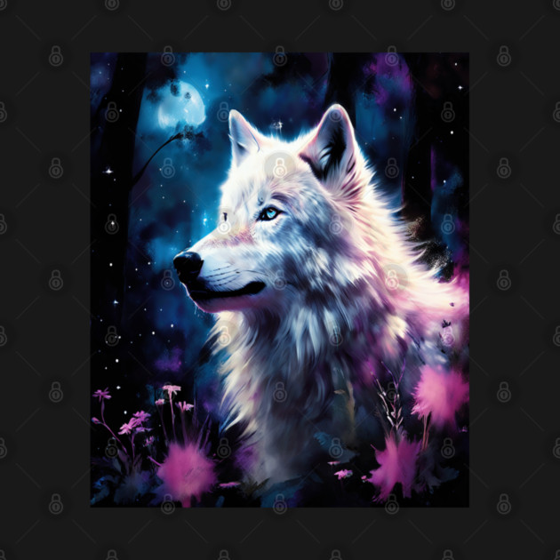 White Wolf in Fantasy Forest in Pinks and Purples|For Women and Girls by BirdsnStuff