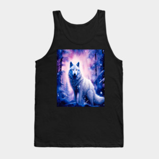 White Wolf in Fantasy Forest in Pinks and Purples|For Women and Girls Tank Top