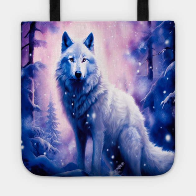 White Wolf in Fantasy Forest in Pinks and Purples|For Women and Girls Tote by BirdsnStuff