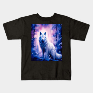 White Wolf in Fantasy Forest in Pinks and Purples|For Women and Girls Kids T-Shirt
