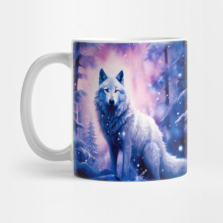White Wolf in Fantasy Forest in Pinks and Purples|For Women and Girls Mug