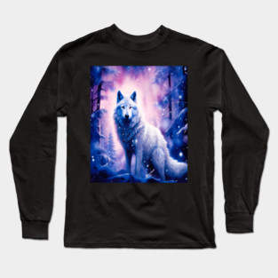 White Wolf in Fantasy Forest in Pinks and Purples|For Women and Girls Long Sleeve T-Shirt
