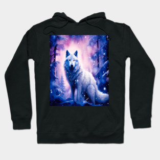 White Wolf in Fantasy Forest in Pinks and Purples|For Women and Girls Hoodie