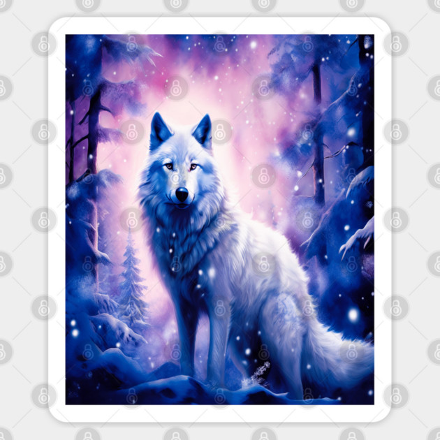 White Wolf in Fantasy Forest in Pinks and Purples|For Women and Girls Sticker by BirdsnStuff
