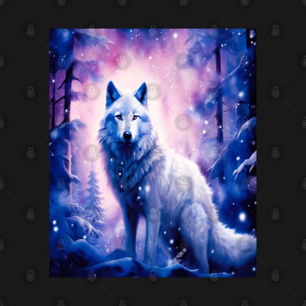 White Wolf in Fantasy Forest in Pinks and Purples|For Women and Girls by BirdsnStuff