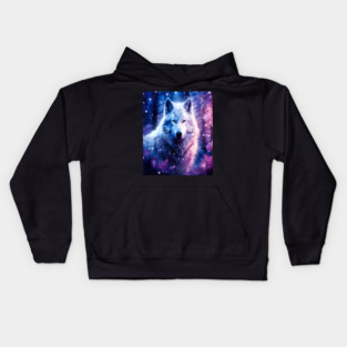 White Wolf in Fantasy Forest in Pinks and Purples|For Women and Girls Kids Hoodie