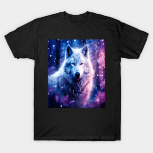 White Wolf in Fantasy Forest in Pinks and Purples|For Women and Girls T-Shirt